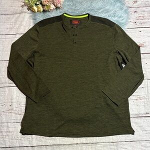 The Foundry Supply Co. Long Sleeve Green Henley with Mesh Textured Back Sz 2XL